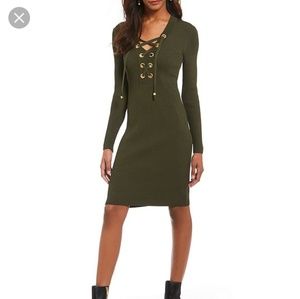 Michael Kors Lace Up Ribbed Knit Sweater Dress